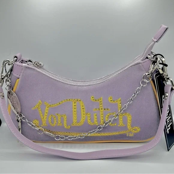 Von Dutch Y2K Shoulder Bag in Purple/Gold with Silver Charms - Picture 7 of 8